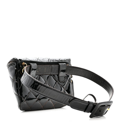 Patent Calfskin Quilted Waist Belt Bag 70 28 Black