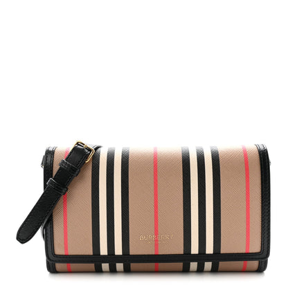 E-Canvas Icon Stripe Hannah Wallet With Detachable Strap Archive Beige