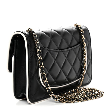 Lambskin Quilted Resin CC Mini Flap Bag Black White