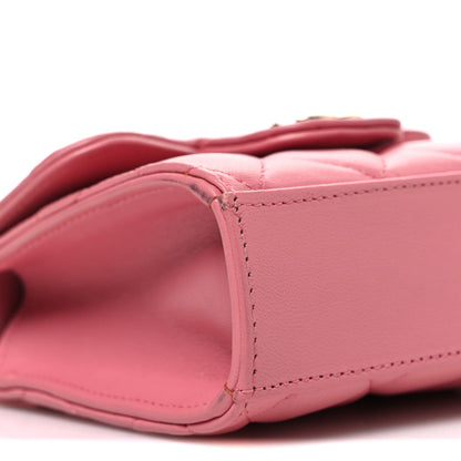 Lambskin Quilted Top Handle Clutch With Chain Pink