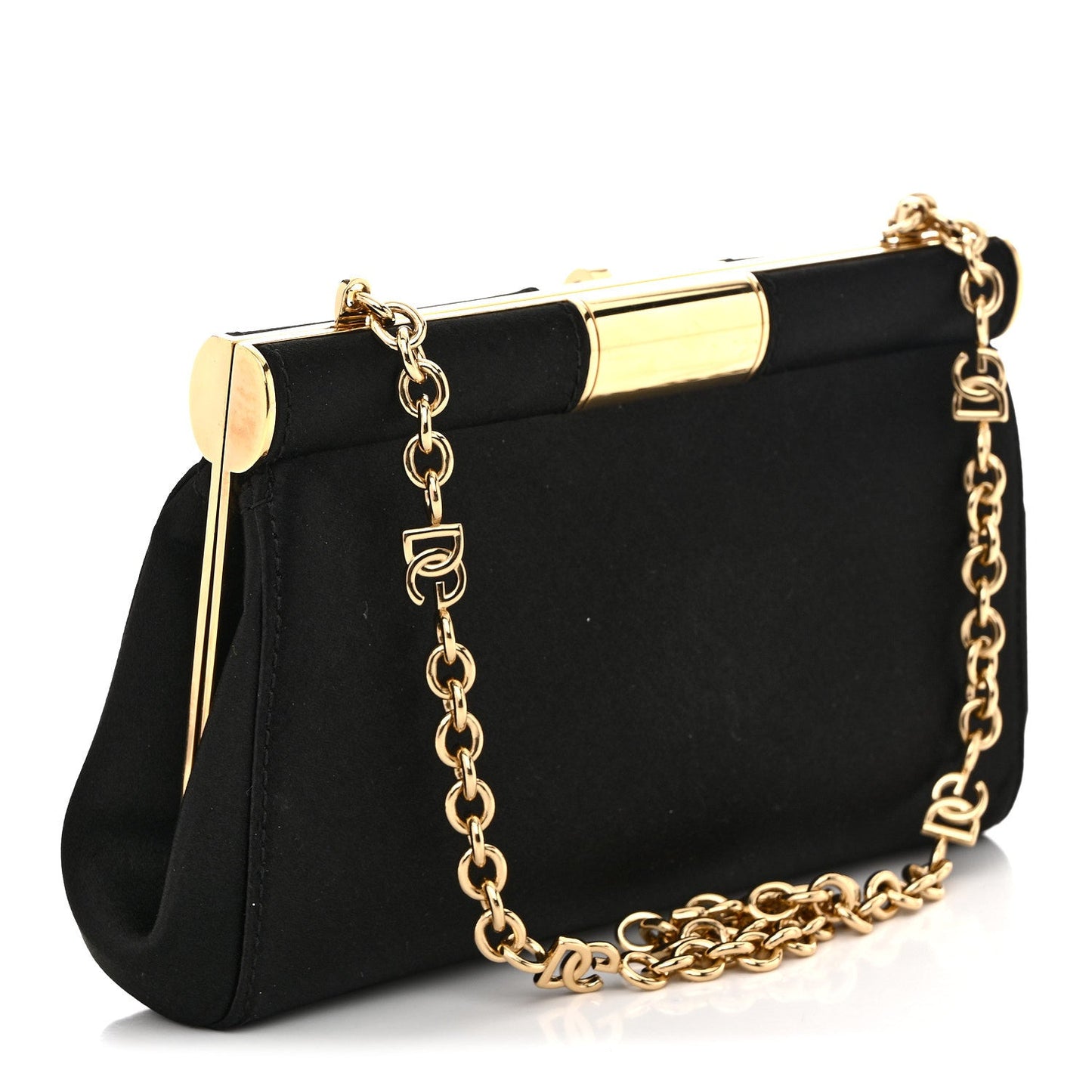 Satin Small Marlene Chain Clutch Black