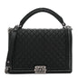Calfskin Quilted Large Boy Top Handle Flap Black