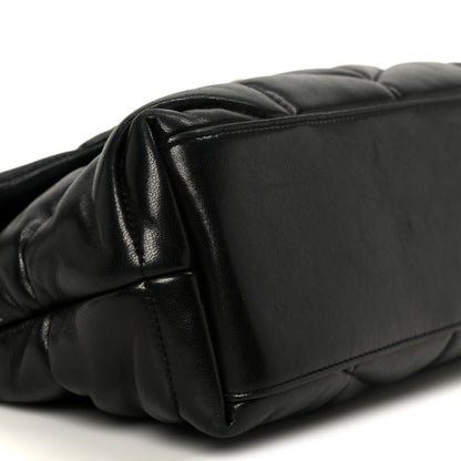 Lambskin Quilted Small Loulou Puffer Monogram Chain Satchel Black