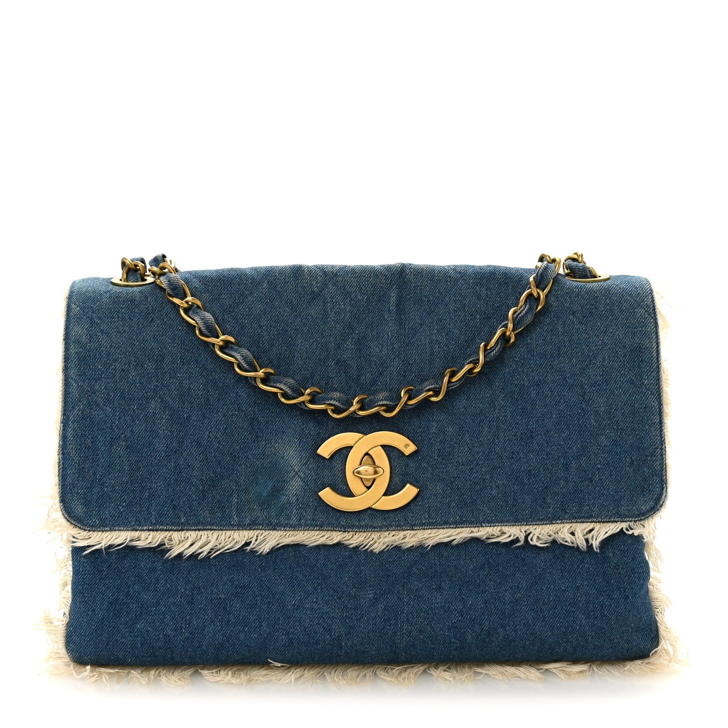 Frayed Denim Quilted Flap Blue