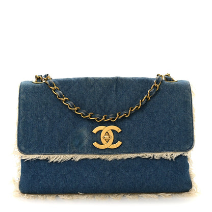 Frayed Denim Quilted Flap Blue