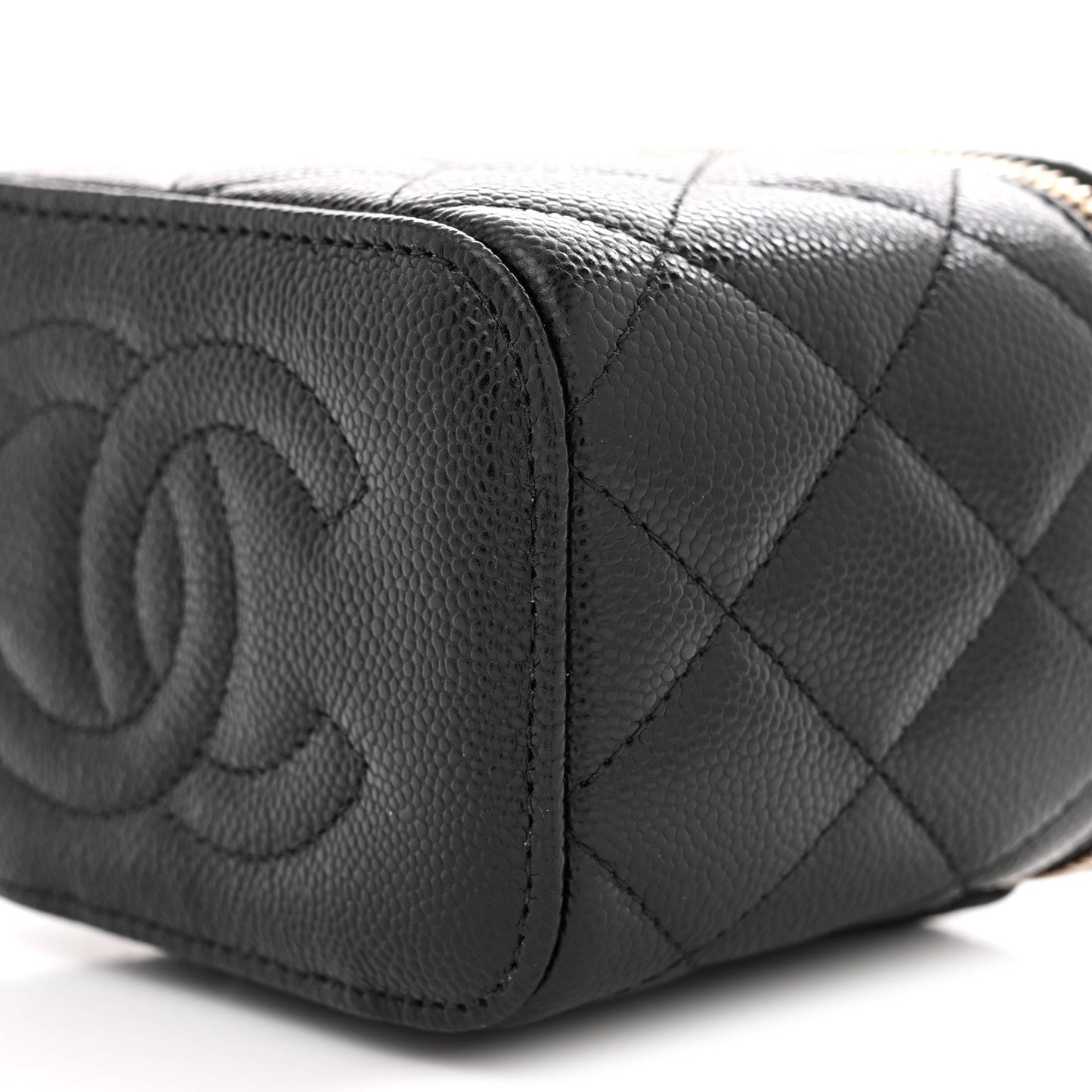 Caviar Quilted Mini Vanity Case With Chain Black