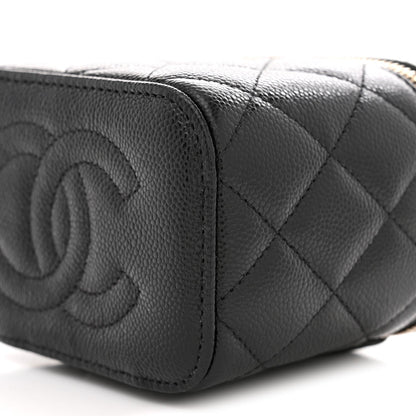 Caviar Quilted Mini Vanity Case With Chain Black
