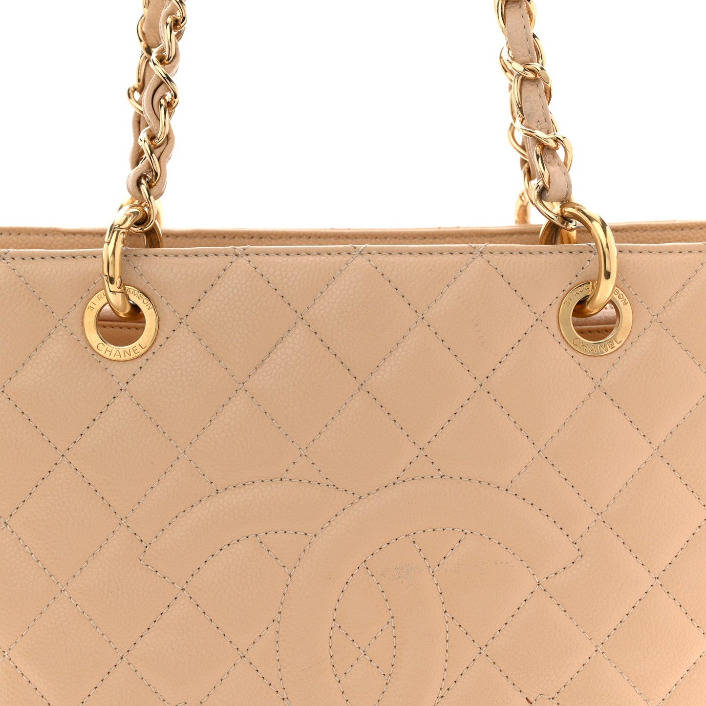 Caviar Quilted Grand Shopping Tote GST Beige Clair