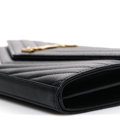 Grain De Poudre Matelasse Chevron Monogram Chain Wallet Black