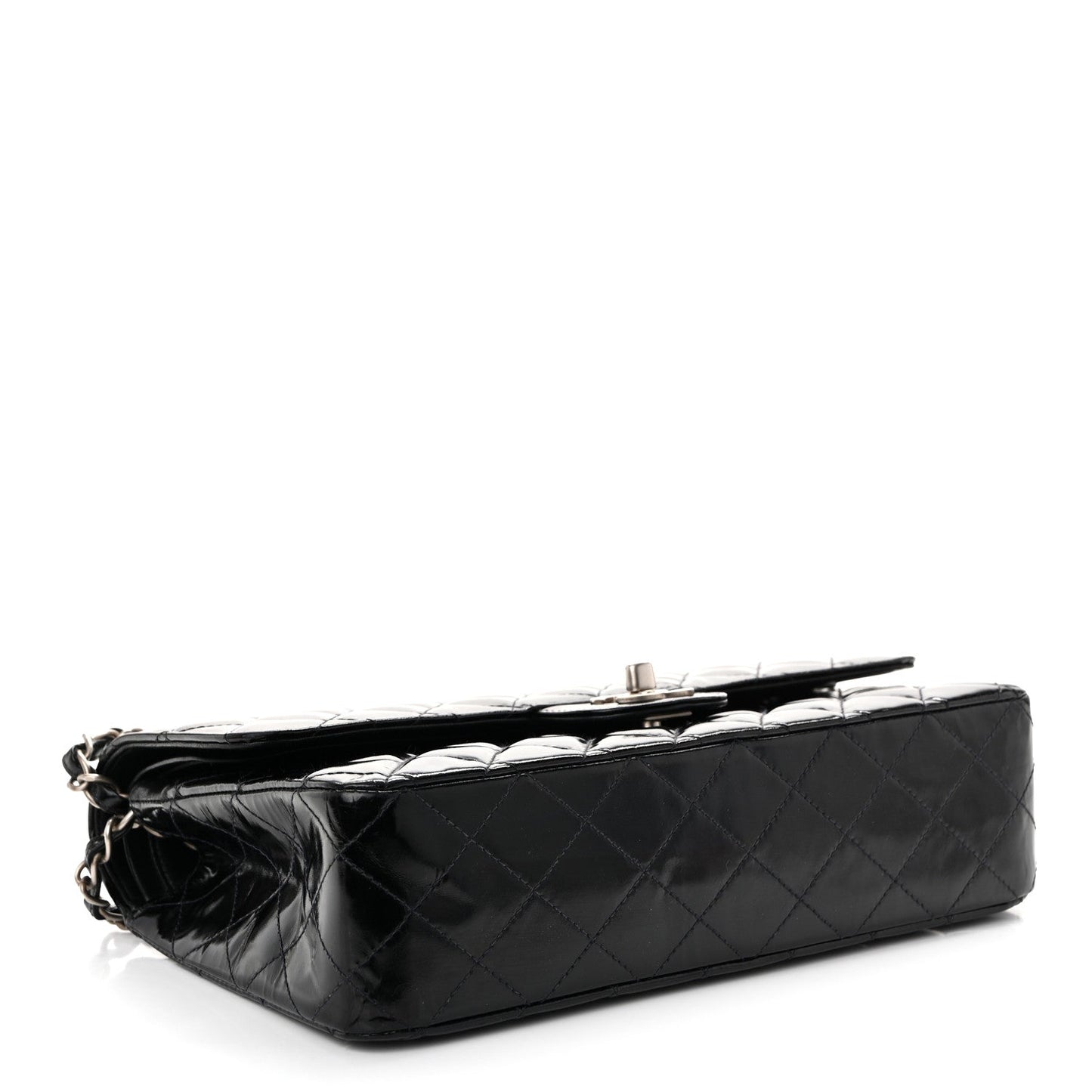 Glazed Calfskin Quilted Medium Double Flap Black