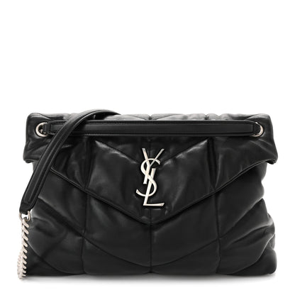 Lambskin Quilted Medium Loulou Puffer Monogram Chain Satchel Black