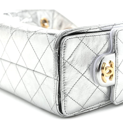 Metallic Aged Calfskin Mini Chanel 25 Handbag Silver