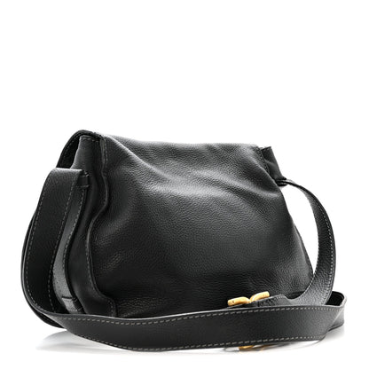 Grained Calfskin Medium Marcie Saddle Bag Black