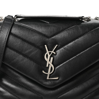 Calfskin Y Quilted Monogram Small Loulou Chain Satchel Black