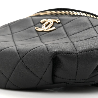 Lambskin Quilted Resin Bi-Color Waist Bag Fanny Pack Black