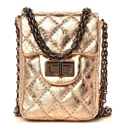 Metallic Aged Calfskin Quilted 2.55 Reissue Phone Case Rose Gold