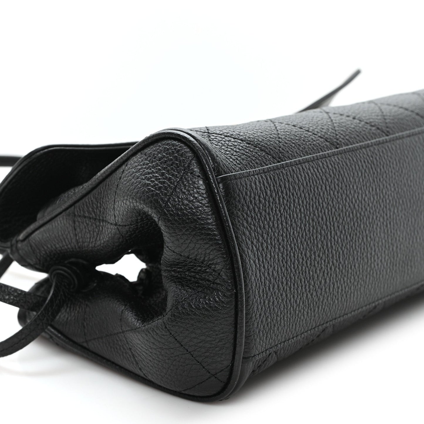 Grained Calfskin Stitched Urban Essentials Small Shopping Bag Black