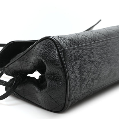 Grained Calfskin Stitched Urban Essentials Small Shopping Bag Black