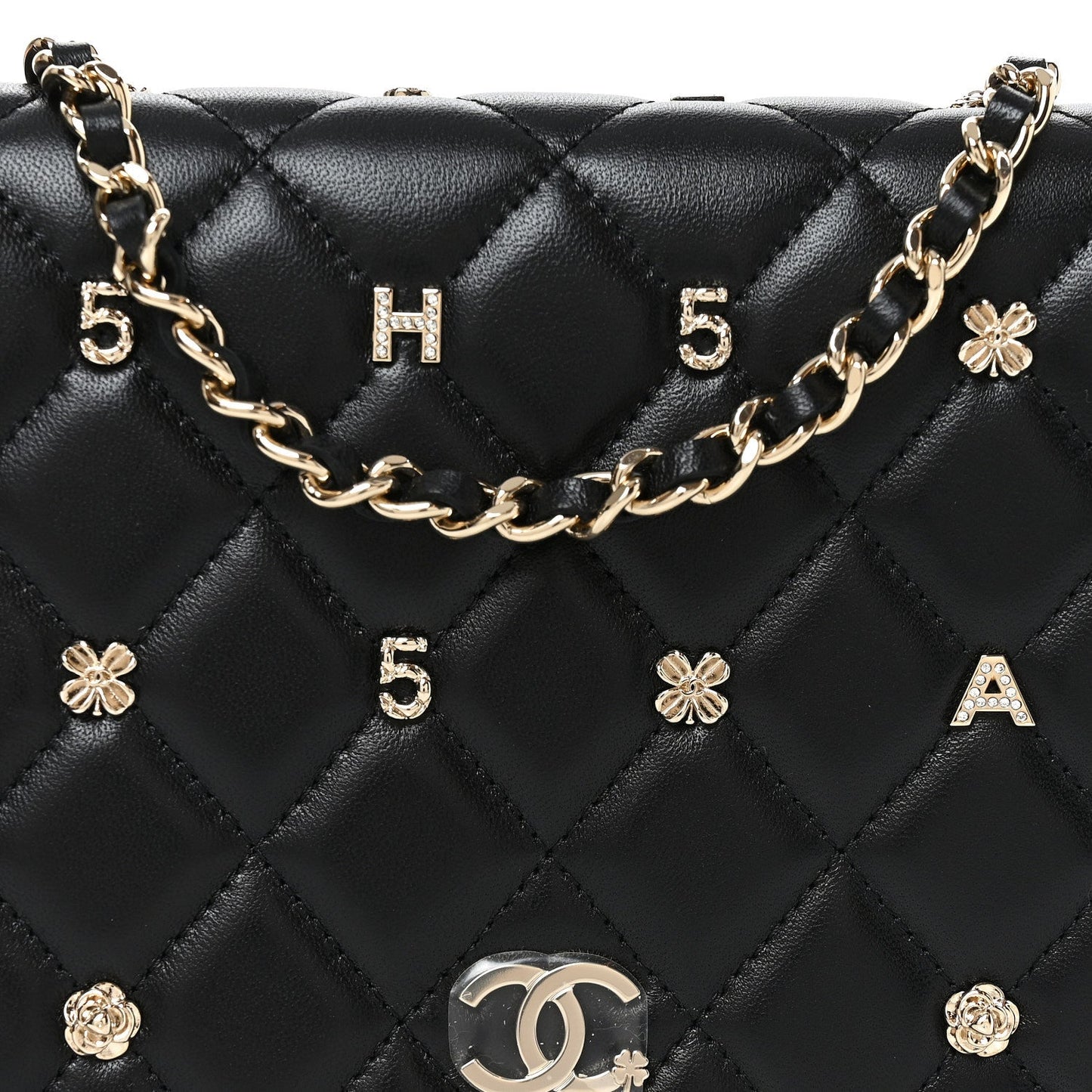 Lambskin Quilted All About Chanel Charm Wallet On Chain WOC Black