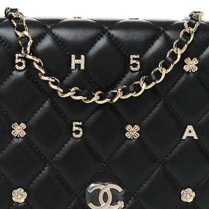 Lambskin Quilted All About Chanel Charm Wallet On Chain WOC Black