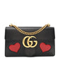 Knight Calfskin Malaga Kid Heart Medium GG Marmont Chain Handle Bag Black Hibiscus Red Multicolor