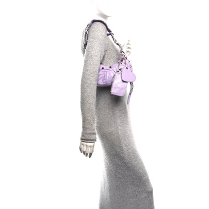 Extra Supple Calfskin Crocodile Embossed Le Cagole Shoulder Bag XS Lilac