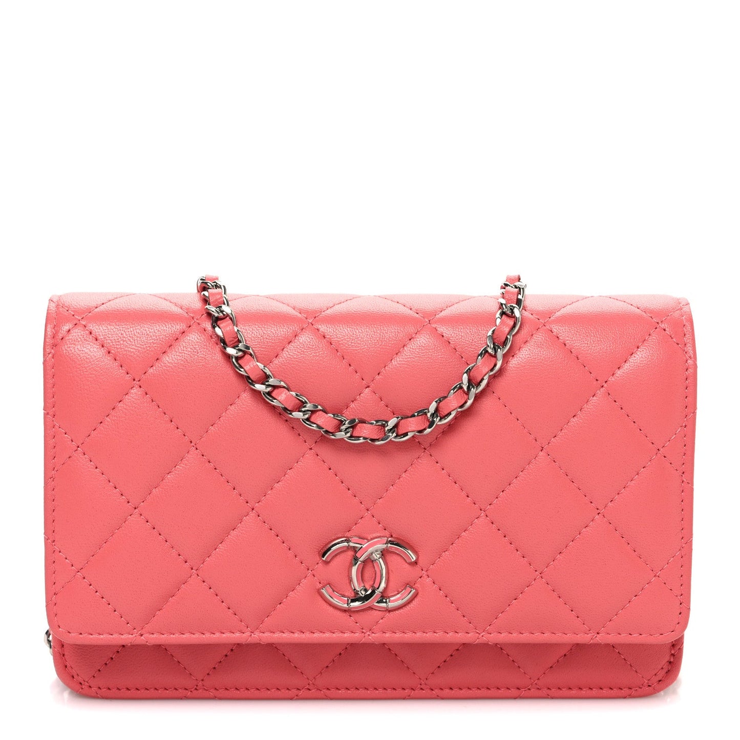 Lambskin Quilted Wallet On Chain WOC Pink