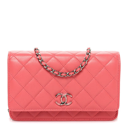 Lambskin Quilted Wallet On Chain WOC Pink