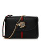 Textured Calfskin Web Small Rajah Slim Flap Shoulder Bag Black