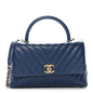 Aged Calfskin Chevron Quilted Small Coco Handle Flap Blue