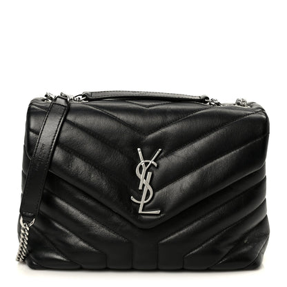 Calfskin Y Quilted Monogram Small Loulou Chain Satchel Black