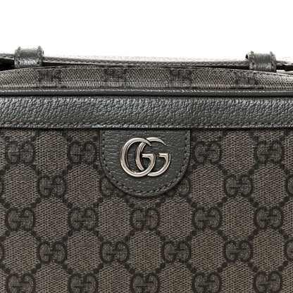 GG Supreme Monogram Textured Dollar Calfskin Small Ophidia Top Handle Shoulder Bag  Grey Black Graphite Grey