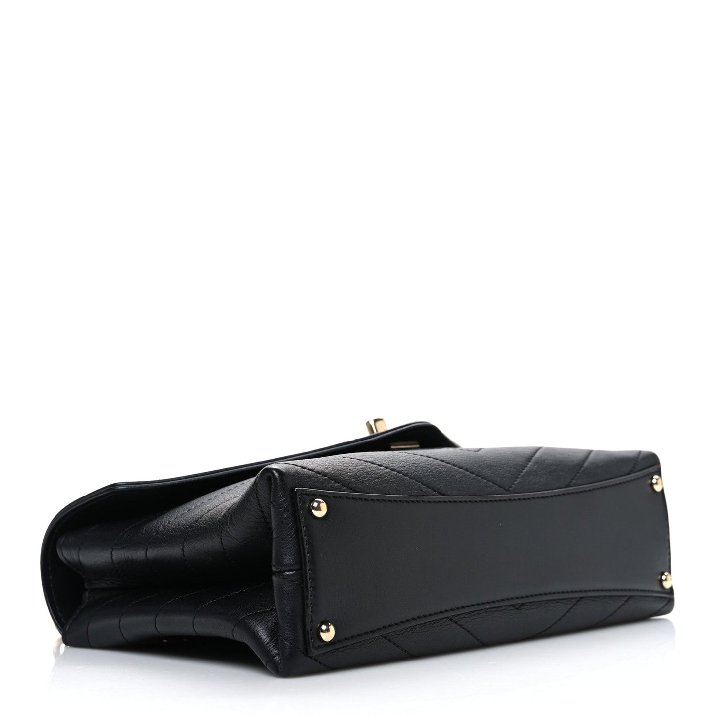 Lambskin Chevron Stitched Medium Envelope Flap Black