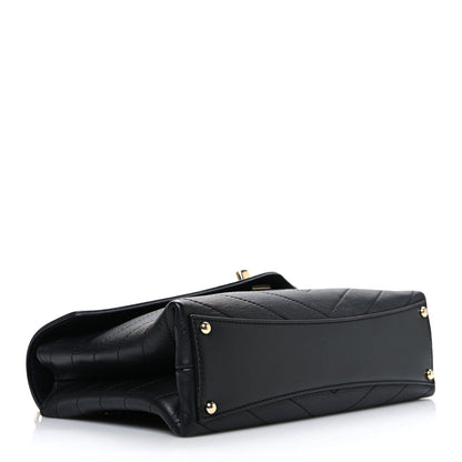 Lambskin Chevron Stitched Medium Envelope Flap Black