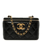 Shiny Lambskin Quilted CC Links Small Vanity Case With Chain Black