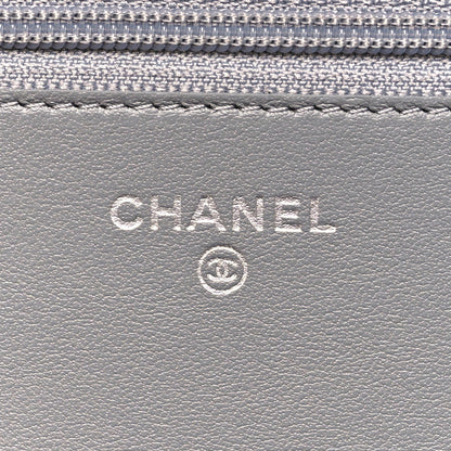 Caviar Chevron Quilted Boy Wallet On Chain WOC Grey