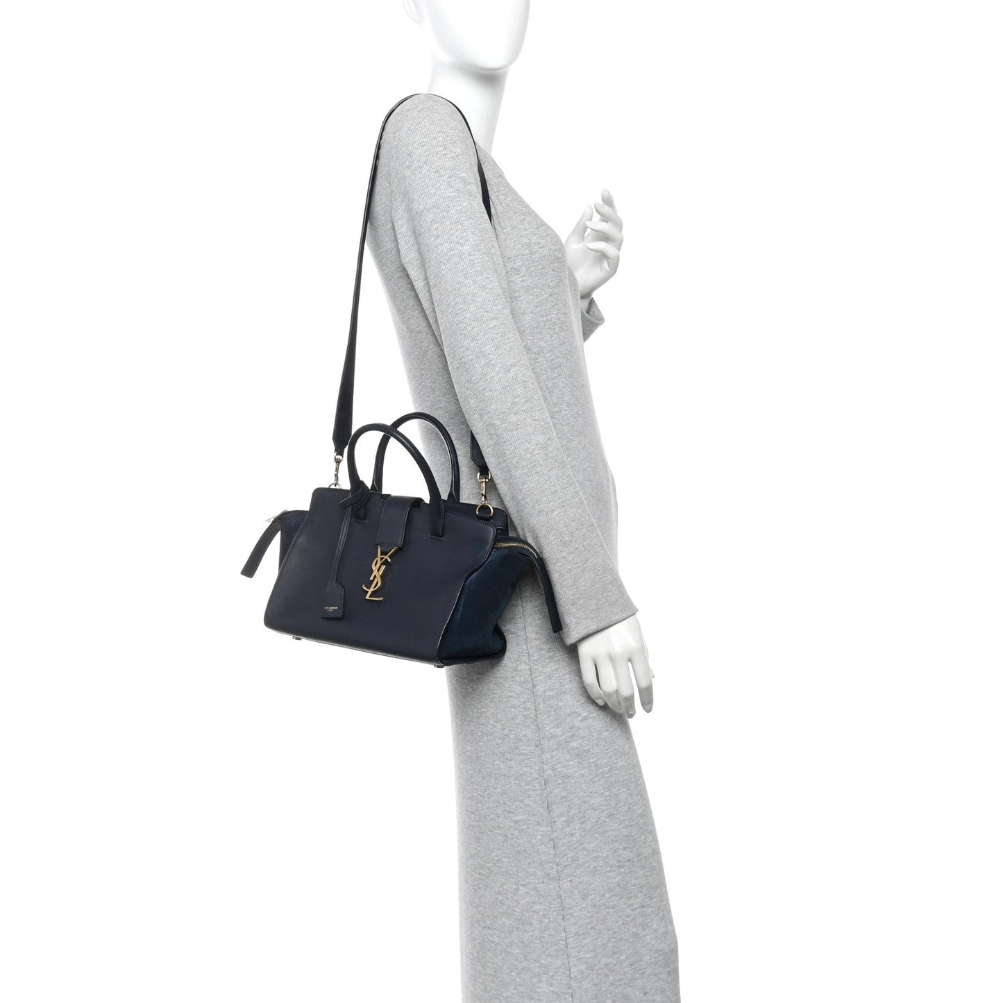 Calfskin Suede Small Monogram Downtown Cabas Navy Blue