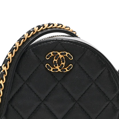 Goatskin Quilted Chanel 19 Round Clutch With Chain Black
