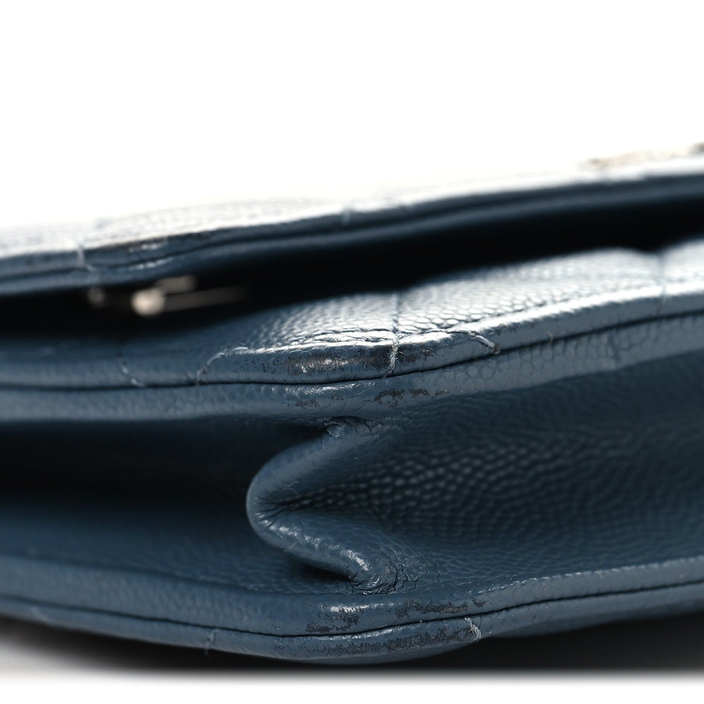 Shiny Caviar Quilted Enamel CC Wallet On Chain WOC Blue