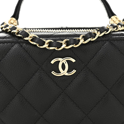 Caviar Quilted Small Top Handle Vanity Case Black
