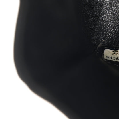 Glazed Calfskin Quilted Medium Double Flap Black