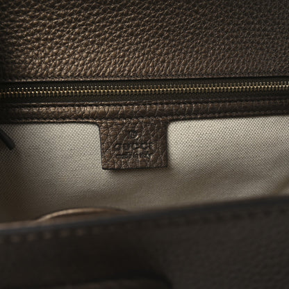 Metallic Calfskin Medium New Bamboo Top Handle Bag Bronze