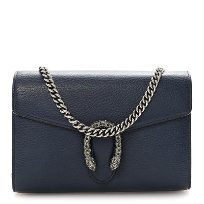 Dollar Calfskin Crystal Mini Dionysus Chain Wallet Blue Agata Black Diamond