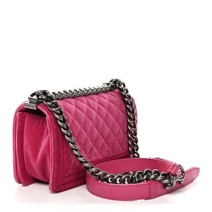 Velvet Quilted Small Boy Flap Fuchsia