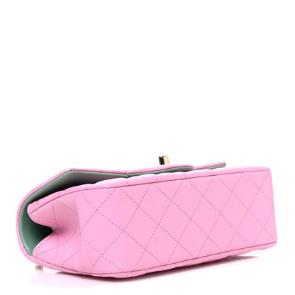 Lambskin Quilted Mini Top Handle Rectangular Flap Pink Green