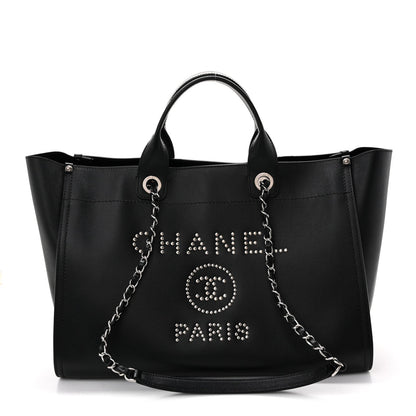 Caviar Medium Studded Deauville Tote Black