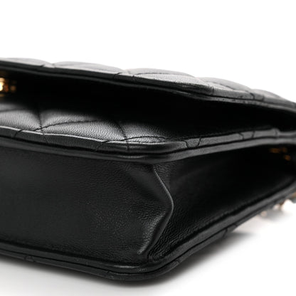 Lambskin Quilted Wallet On Chain WOC Black
