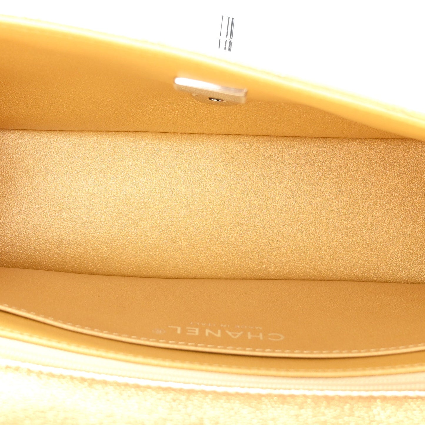 Metallic Caviar Quilted Top Handle East West Flap Gold
