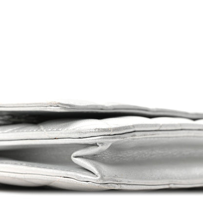 Metallic Lambskin Quilted Wallet On Chain WOC Silver