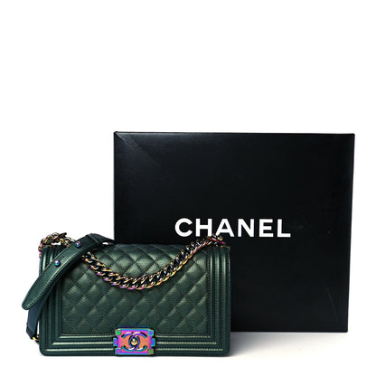 Iridescent Goatskin Quilted Medium Boy Flap Green